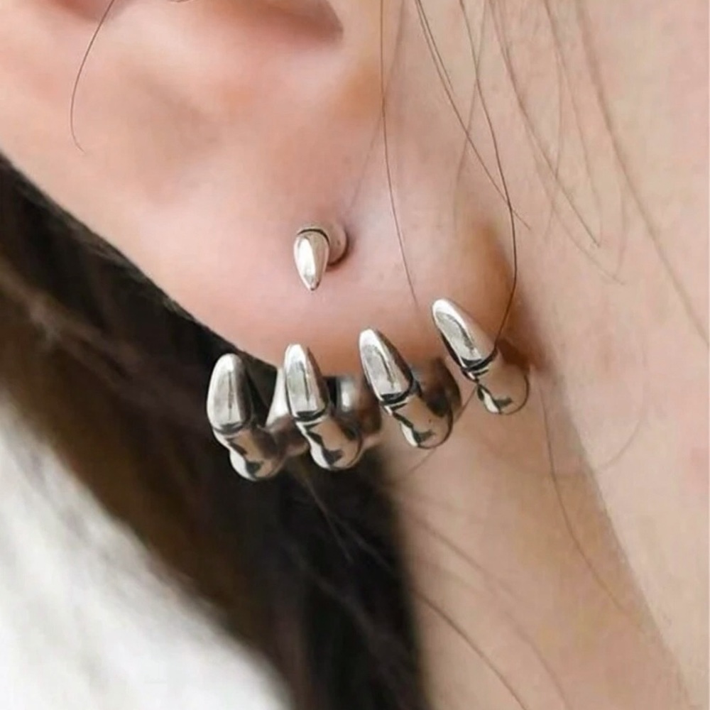 Silver Skeleton Hand Studs w/Jacket Backs Earrings